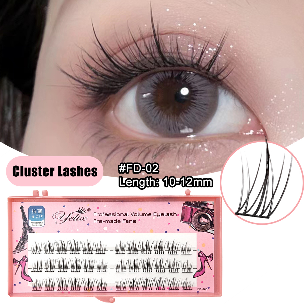 YELIX 3 Linhas Manga Pestanas Pequeno Diabo Falsas Individuais Naturais Cluster EyeLashes Quick DIY Eyelash Extensions Cosplay