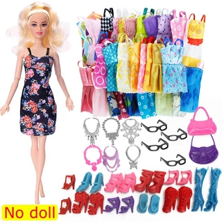 32 Pçs/set Acessórios Para Bonecas 10 Mix Saias Moda + 4 Óculos + 6 Colares + 2 Bolsa + 10 Sapatos Vestido Boneca Barbie