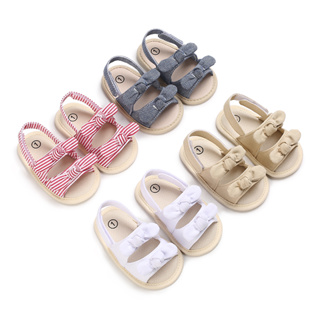 Sapatos De Bebê Infantil Sandálias Para Meninas Flats De Sola Macia Antiderrapante De Verão Bowknot Dot Stripe Crib Shoes Newborn First Walker