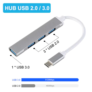 HUB USB USB3.0 OTG Type C Multi Splitter 4 Em 1 Adaptador Para Xiaomi Lenovo Macbook PC Laptop