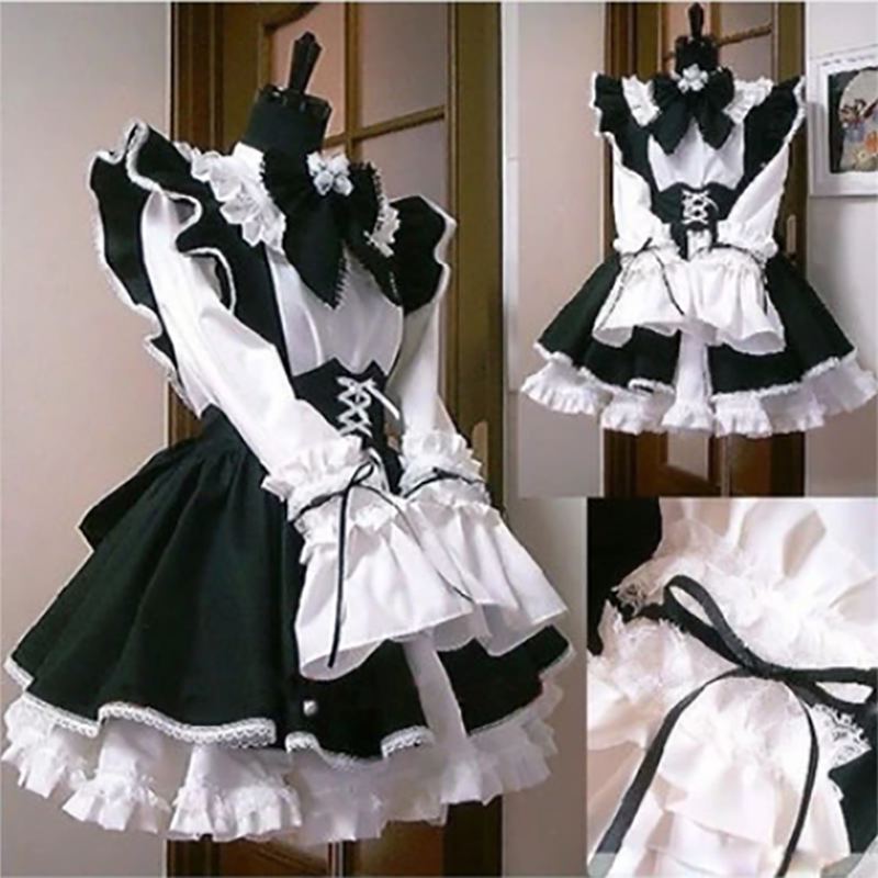 Vestido De Camareira Mulher Cosplay Anime Longo Avental Preto E Branco Lolita Homem Café Uniforme Mucama