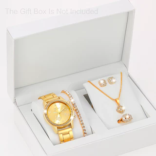 Relógio Ladies Quartz Watch Set Ponteiro de Ouro Diamante Completo