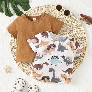1-3 anos de idade Baby Children Summer Fashion Short-Sleeved Dinossauro de manga curta Impressão T-Shirt Top Two-Piece Set