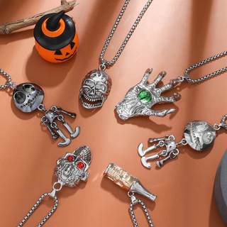 Colar Homem Homem Homem Homem Colar Retro Crânio Pingente Colar Unisexo Hip-Hop Cabeça da Tendência Única Colar Halloween Presente para Namorado