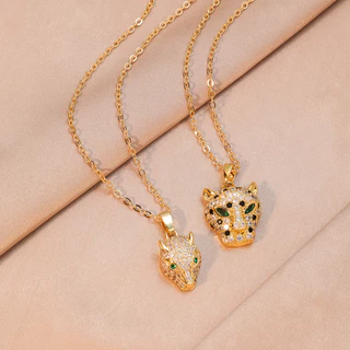 Colar Leopard Head Necklace Hip-Hop Feminino Pingente Leopard Head Pendant Retro Novo Estilo Colar de Cobre Micro-Inlaid 18K Jóias de Ouro Galvanizado Cor para Namorada