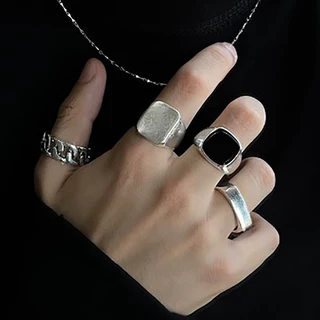 Um Conjunto Punk Style Hip Hop Trendy Retro Conjunto de Anel Geométrico de Metal Geométrico de Quatro Peças