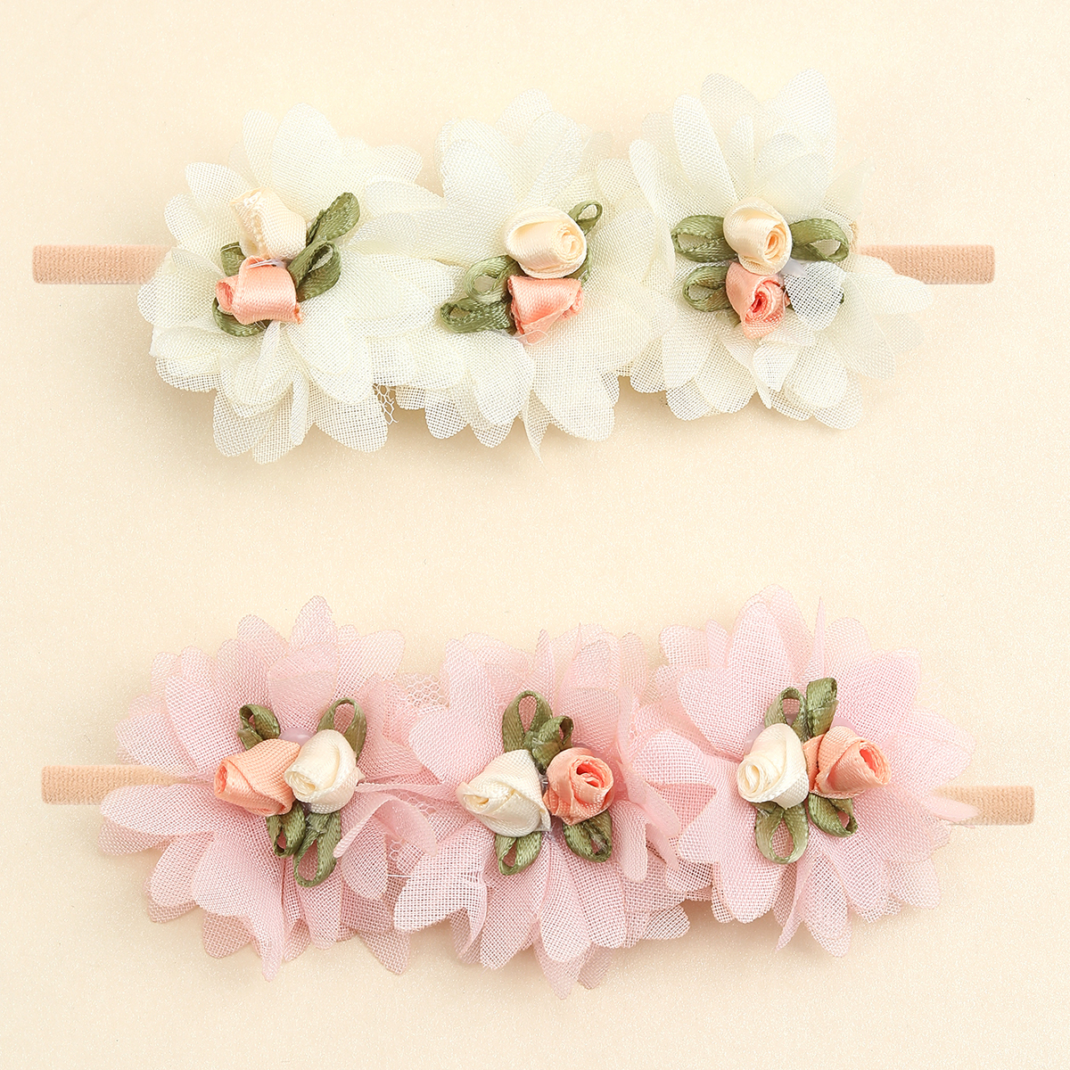 [2Pcs/set Baby Girl Lace Flower Headbands Nylon Soft Stretch Hairband Sweet Princess Headwear