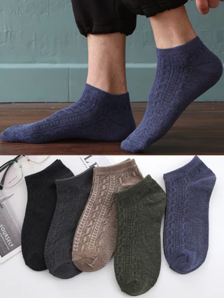 5 Pares Meias De Tubo Baixo Cor Escuro Curtas Homens Conjunto De Alta Qualidade Para Esportivas Casuais Respiráveis E Moda