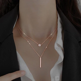 Colar de Clavícula de Diamante Geométrico de Uma Peça de Moda Feminina com Diamante Redondo Longo de Dupla Camada Intermitente