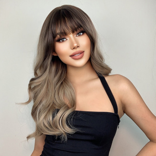 26 Perucas Onduladas Marrons Ombre Brown , Sintéticas Românticas Com Bangs