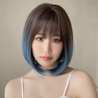 12 Polegadas De Cabelo Curto Liso Ombre Com Franja Para Mulheres Perucas Etéreas Elegantes Uso Diário E Festa Holloween