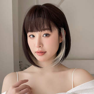 12 Polegadas Cabelos Curtos Lisos Castanhos E Brancos Com Bangs Lovely Attractive Wigs for Daily Use and Party Holloween
