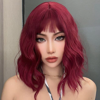Peruca HAIRCUBE Mulher 14 Polegadas Sintética Curta Cacheada , Claret Vermelha De Vinho Com Franja Para Festa