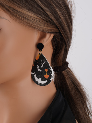 1 Par Senhoras Couro Couro Europeu Americano Estilo Halloween Morcego Fantasma Brincos de Moda Única Adequados para o Uso Diário de Halloween