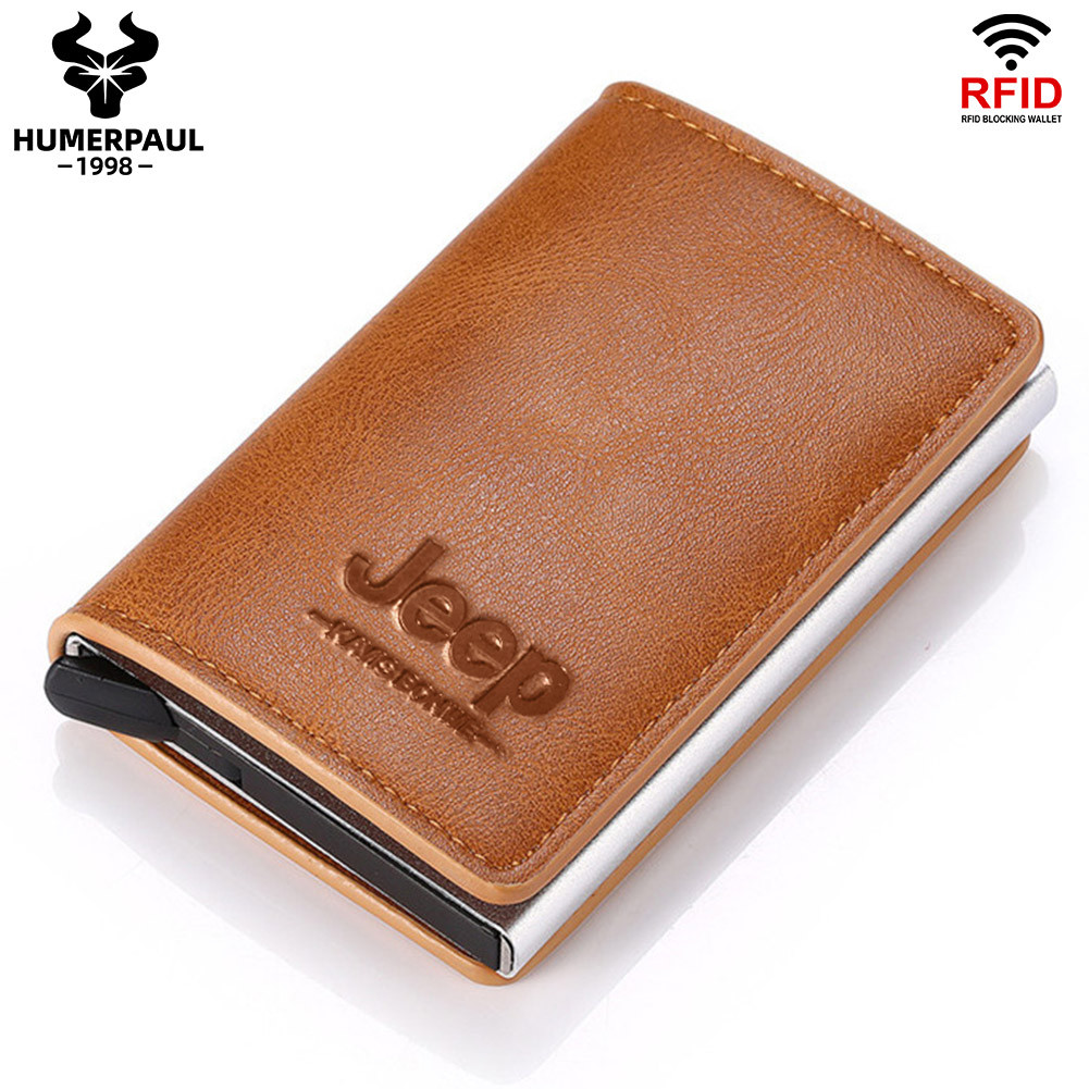 HUMERPAUL RFID Bloqueio Antitheft ID Porta-Cartões De Crédito Carteiras Finas De Alumínio De Bolso Em Couro PU Dompet Lelaki