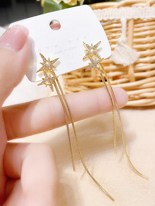 1 Par de Brincos de Oito pontas de Estrela Estrela Longa Tassel Brincos de Festa Feminina