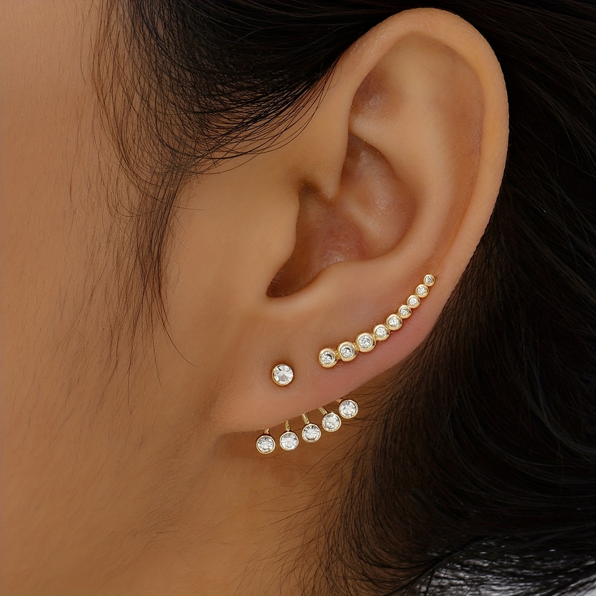 Conjunto De Earwear Feminino Moda E Popular Decoração Simples De Orelha Gancho De Rhinestone Requintado
