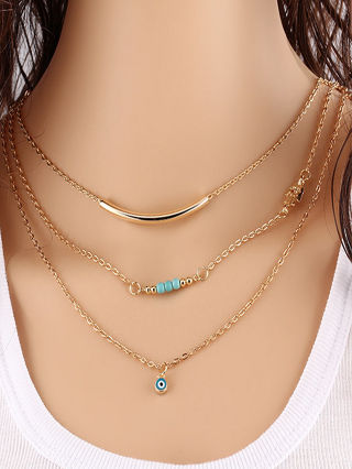 1 Peça Fashion Alloy Golden Yellow Blue Eyes Colar Multi-Layer Colar Discoteca Feminino Presente de Festa
