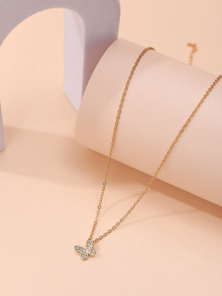 1 Pedaço de Liga de Luxo Liga de Luxo Pingente de Borboleta de Diamante Completo Colar de Aniversário Feminino