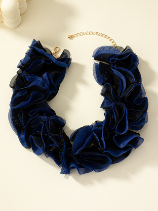 1 Senhoras Poliéster Estilo Europeu Americano Estilo Europeu Americano Moda Moda Temperamento Dupla Camada Gaze Dark Blue Flower Neckband Adequado para Festa de Férias Namoro de Férias Nós