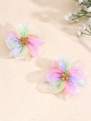 2Pcs/set Cute Colorful Tulle Flower Clipes De Cabelo Ponytail Decoração Acessórios Para Meninas Bebês