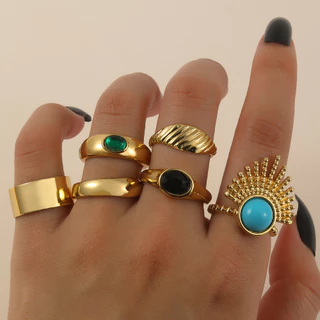 Conjunto de seis peças Anel metálico de moda exagerado Punk Set Fashion Exagerado