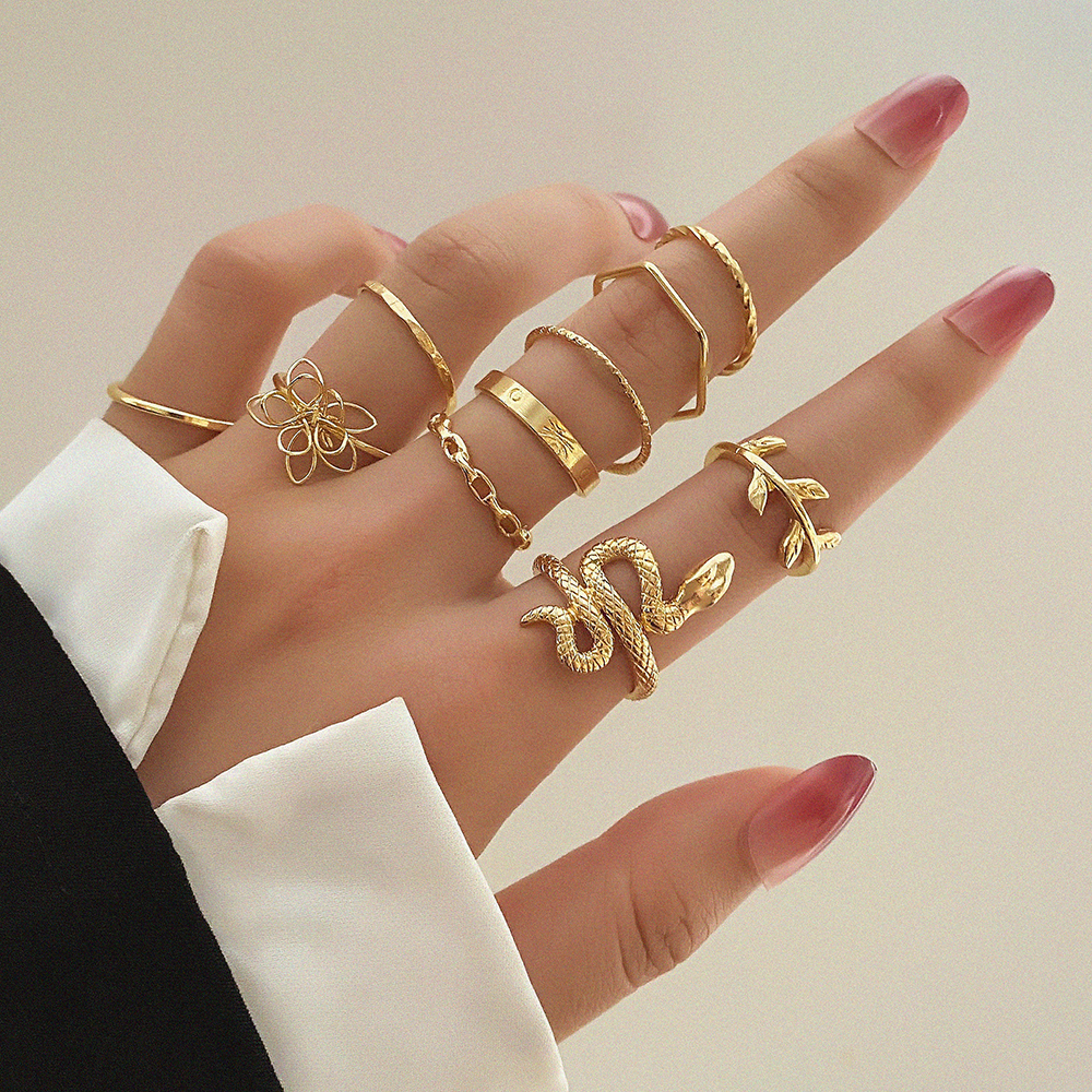 Conjunto de 10 peças de Anel de Girassol em Forma de Cobra Fashion Leaf Twist