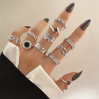 Fashion Conjunto de 11 peças de Anel Borboleta em forma de Cobra em Círculo com Flor Retro Borboleta