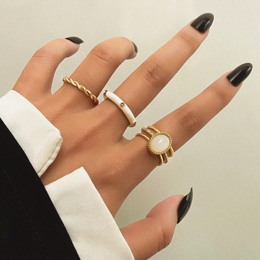 Conjunto de Moda Anel Anel de Gota d'Água Branco Conjunto de Cinco Peças