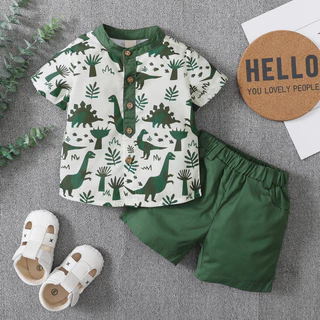 Tq 9-24 Meses Baby Boy Boy Boy Baby Baby Summer Suit 2-4 Anos Boy Dinossauro Fato de Peito Aberto