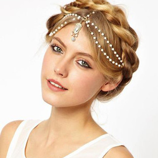 1 Pedaço de Pingente de Diamante Pérola Branca Pingente de Cabeça Elegante Retro Girl Forehead Jewelry Decoration
