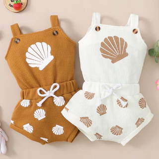 Tq 0-18 Meses Recém-nascido Bebê Menina Bebê de Verão Conjunto de Concha + Calças