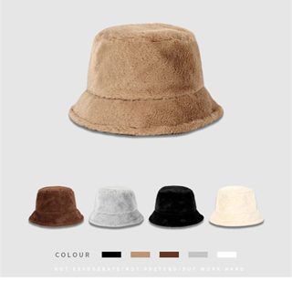1pc Imitação Chapéu de Pele de Coelho Chapéu de Pele Feminino de Outono Inverno Chapéu de Caçamba de Pelúcia Quente Exclusiva