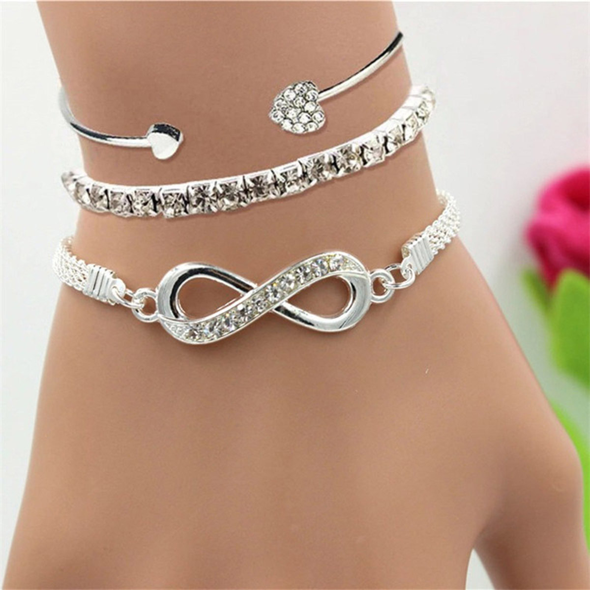 Imagem do produto Bracelete de Fato de Moda com Corrente de Cobra Diamante de 3 peças na loja Shopee