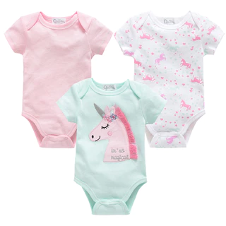 3 Pcs/set Baby Rompers Meninas Unicórnio Fato De Banho 100 % Algodão Roupas Para Recém-Nascidos Bebês Por 0-12 Meses