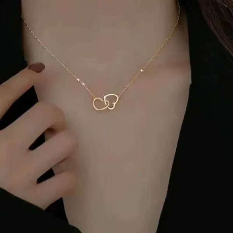 Imagem do produto Colar de Coração Duplo de Moda Colar de Coração de Senhoras Presente de Dia dos Namorados Namorada Pingente de Ouro Prata na loja Shopee