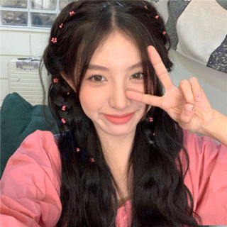 1 Pedaço de Corrente de Cabelo Trançado Rosa Vermelha Fofinha