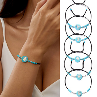 1 PC Pulseira trançada de estilo étnico exclusivo Turquesa Branca 12 Constelação