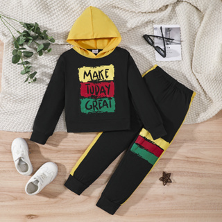 Carta Carta dos garotos Camiseta com capuz impresso Pullover Calças de suor de duas peças