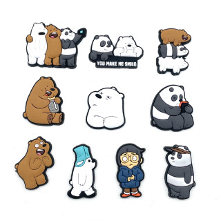10pcs/set Fashion Cartoon Bare Bears Cute Shoe Charms Para Sandálias Croc PVC Garden Accessories Fit Clogs Mulheres Kids Gifts