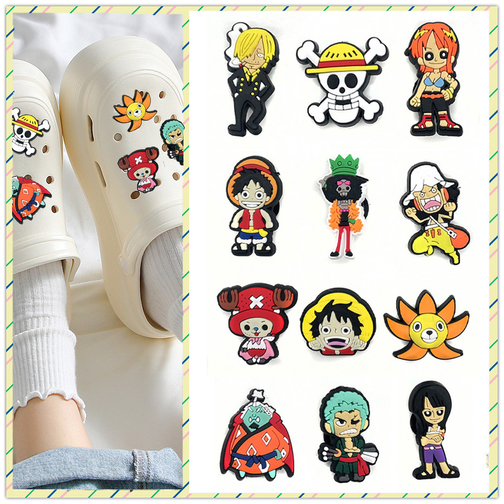 Série One Piece Cartoon Character Jibz Shoe Charms for Crocs Tamancos E Sapatos De Jardim Bonitos Acessórios De Fivela De Pino De PVC Decorativo Para Festa Feminina