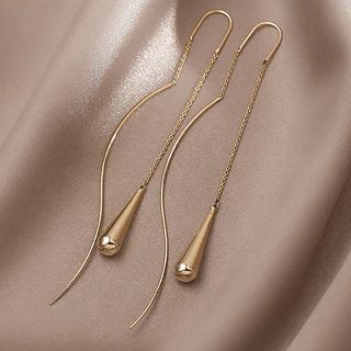 Brincos Geométricos De Corrente Cilíndrica Com Gota D'água Francesa De Temperamento Simples Moda ins Fio De Orelha Para