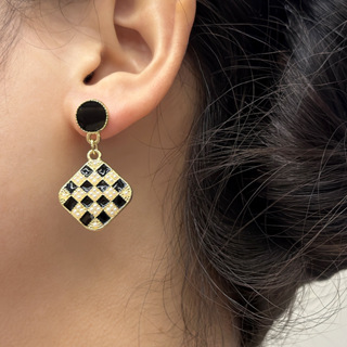 1 Par Senhoras Simples Geométrico Preto Checkerboard Preto Luz Luxo Nicho de Luxo Temperamento Brincos de Design High-End