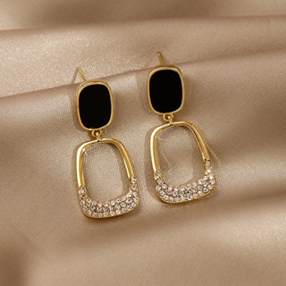 1 Par Senhoras Brincos Geométricos Pretos Quadrado Novo Estilo High-End Feeling Atmospheric Earrings