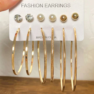 6 Pcs Brincos De Diamante De Luxo Leve , Elegantes , Criativos E Versáteis