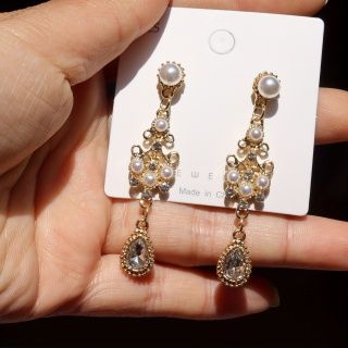 1 Par Mulher Royal Vintage Pearl Water Drop Zircon Pingente De Zircônio Ouro Brincos De Coudelaria Jewley