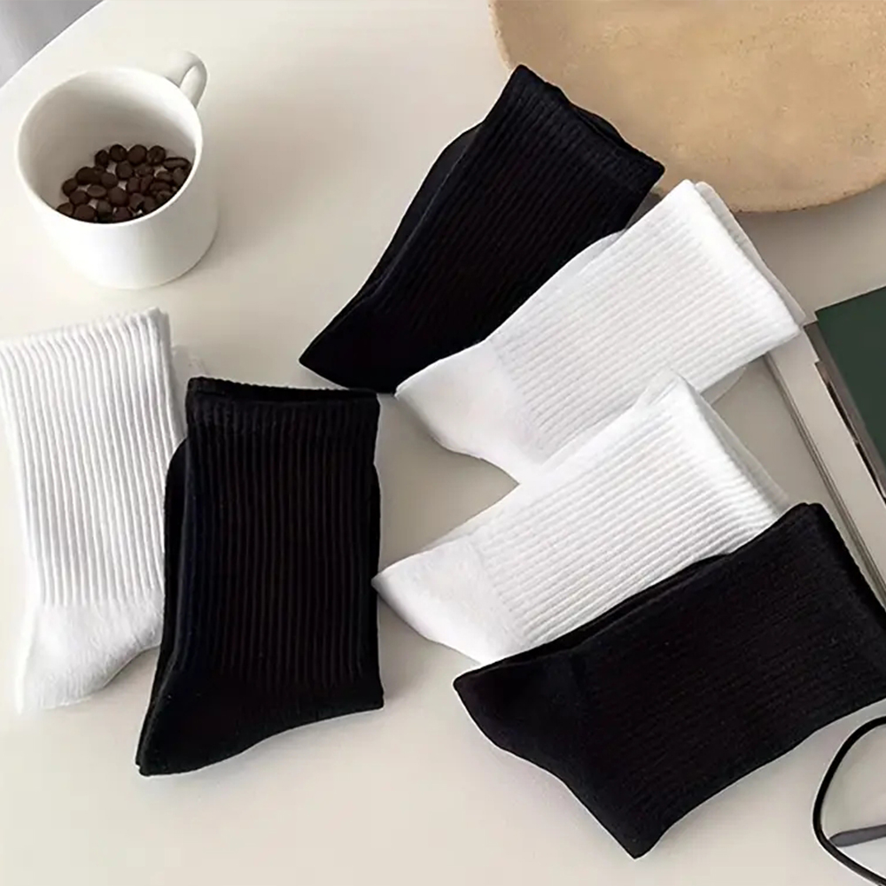 7 Pares Meias Tubulares Médias Estudantis Simples De Cor Sólida Esportivas Casual Meia Tubular Média