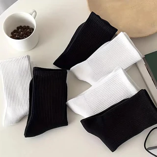 7 Pares Meias Tubulares Médias Estudantis Simples De Cor Sólida Esportivas Casual Meia Tubular Média
