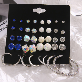20 Pcs Avançado E Elegante , Minimalista , Brincos Quadrados De Diamante Incrustados Com Pérolas Em Círculo
