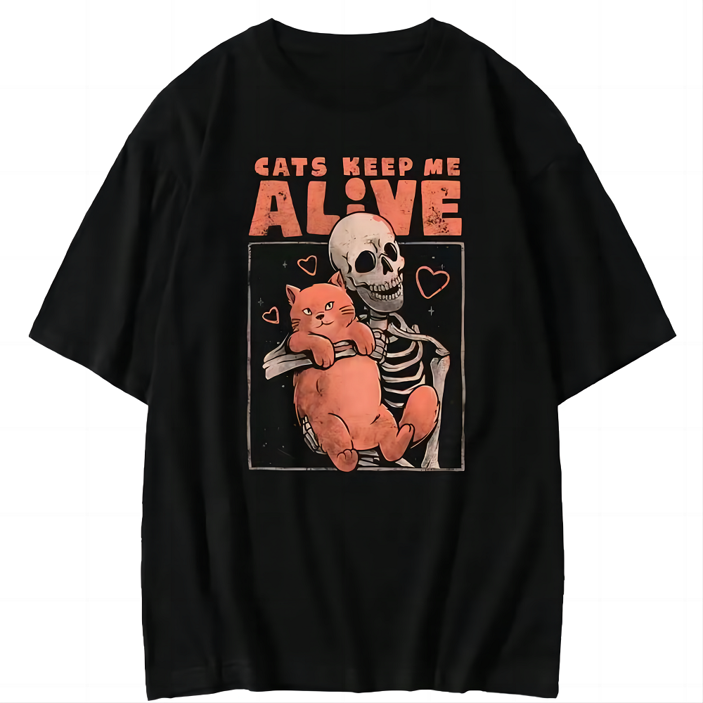 Extremamente Famoso Novo design Americano ins trendy Gato Escravo De Manga Curta Camiseta De Algodão Puro Solta Para Homens E Mulheres Primavera Verão